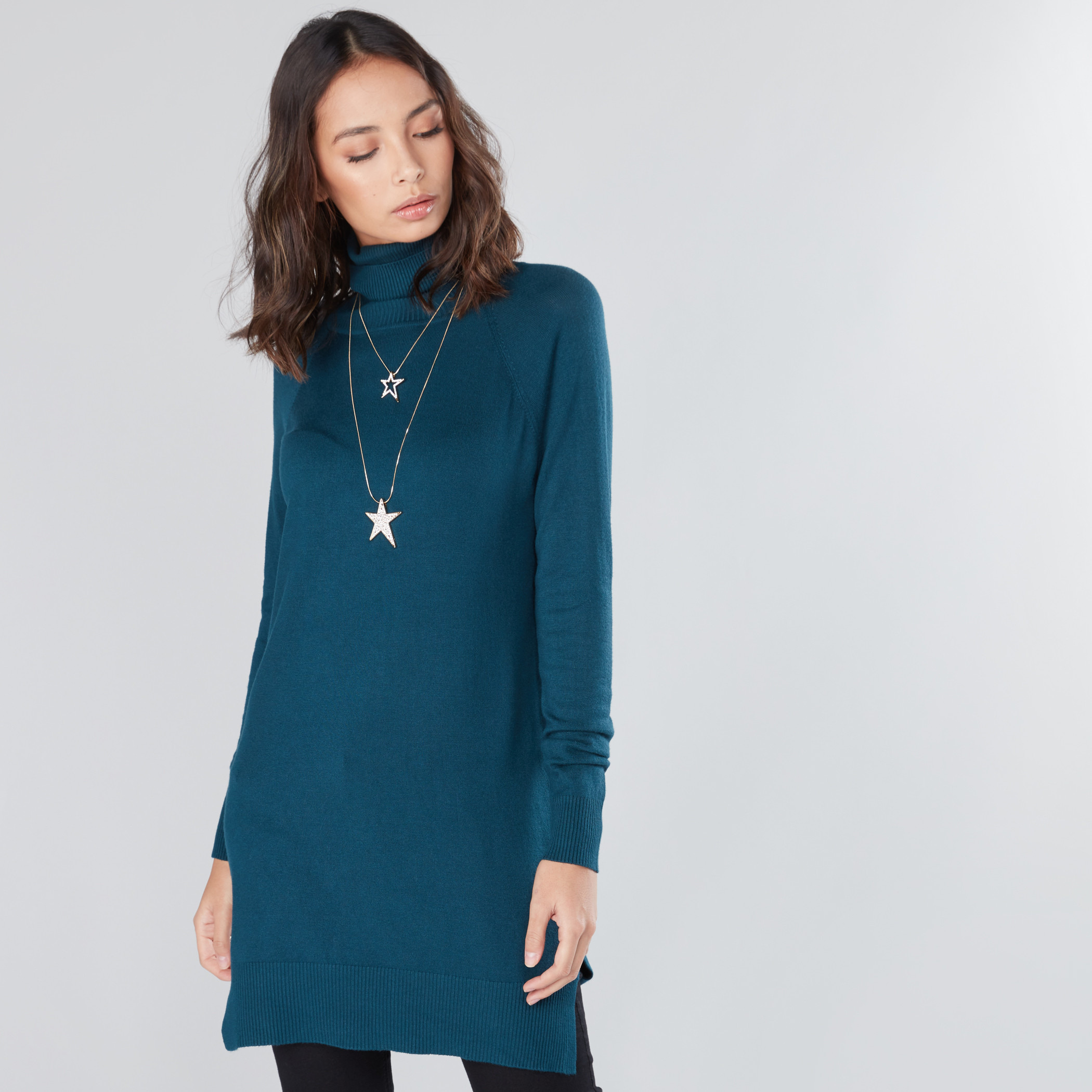 Shop Textured High Neck Longline Sweater with Raglan Sleeves Online Max Bahrain