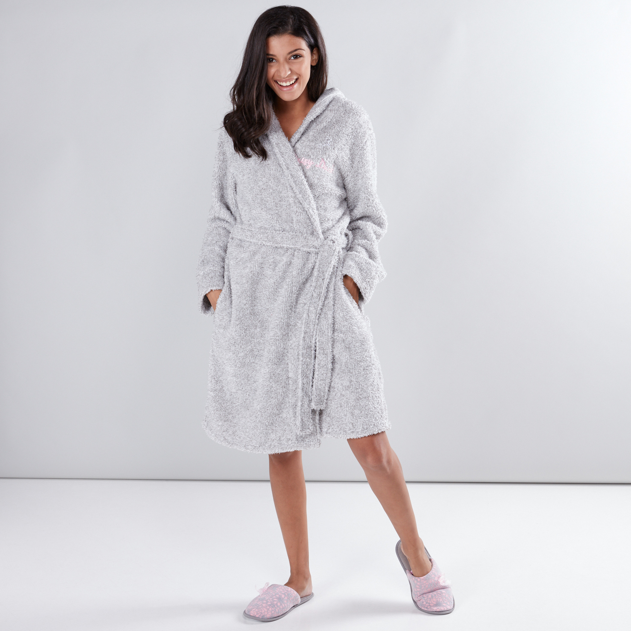 Ladies grey online dressing gown