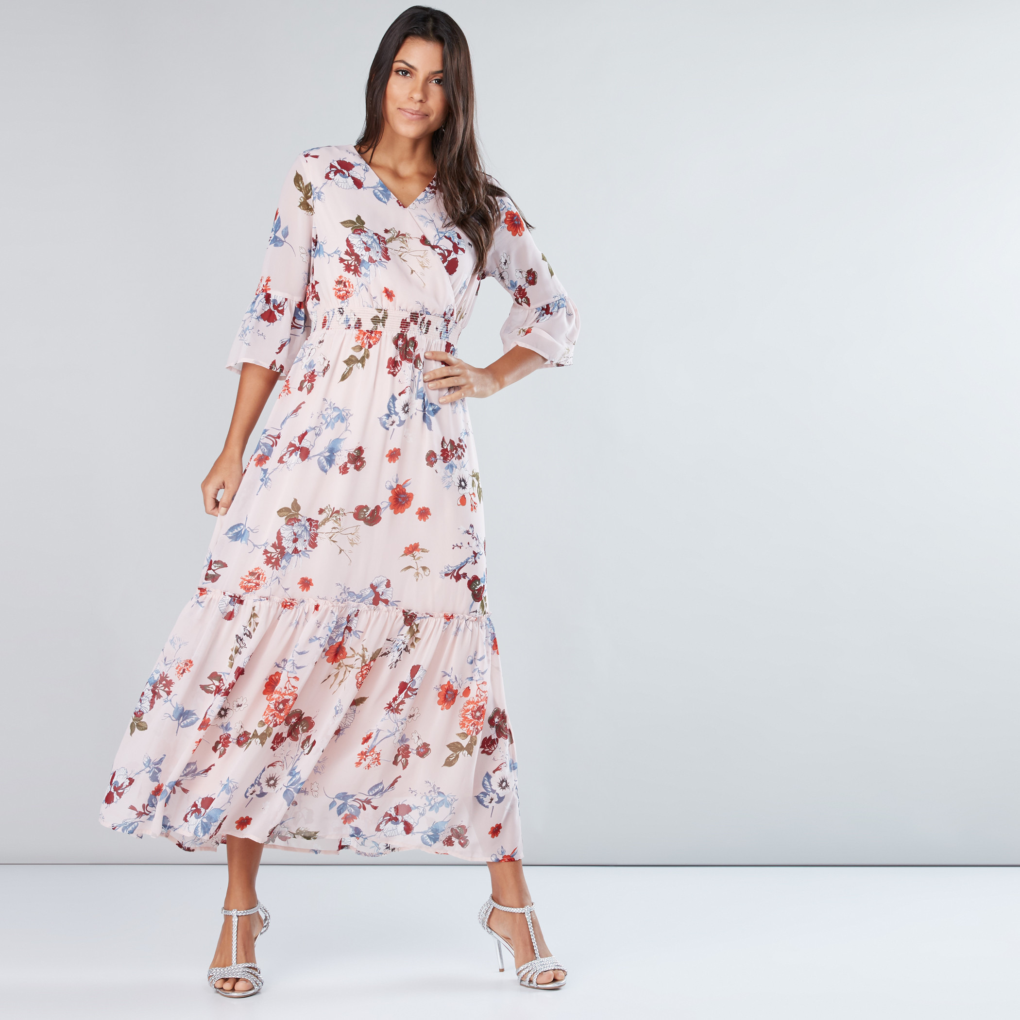 Shop Printed Maxi Dress with 3 4 Sleeves Online Max Bahrain