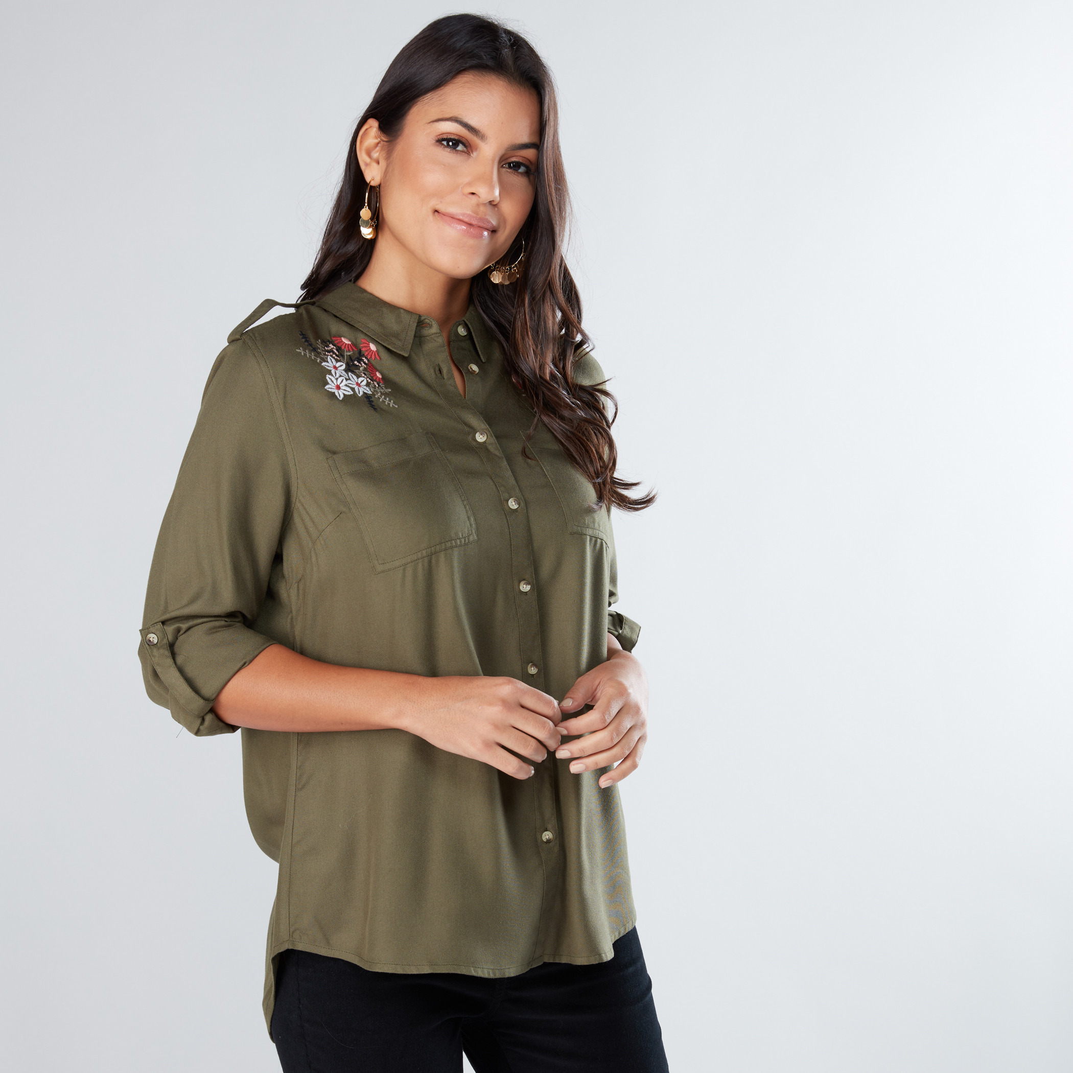 Shop Embroidered Shirt with Long Sleeves and Complete Placket Online Max Bahrain