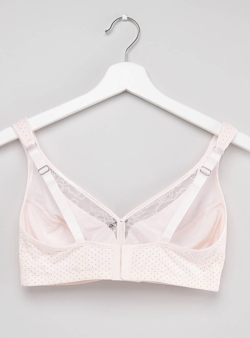 Shop Printed Bra with Lace Detail and Adjustable Straps Online