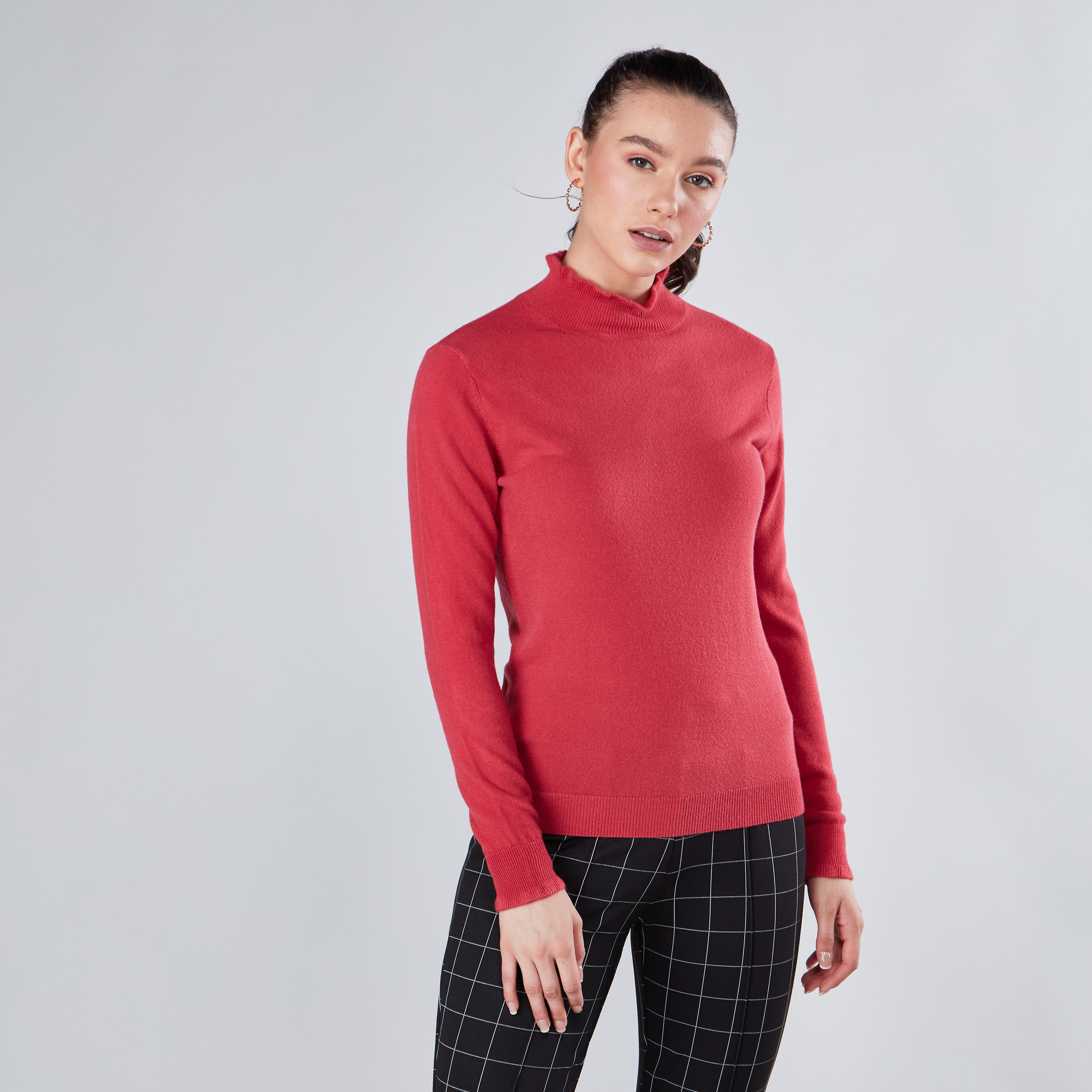 Shop High Neck Acrylic Sweater with Long Sleeves Online Max UAE