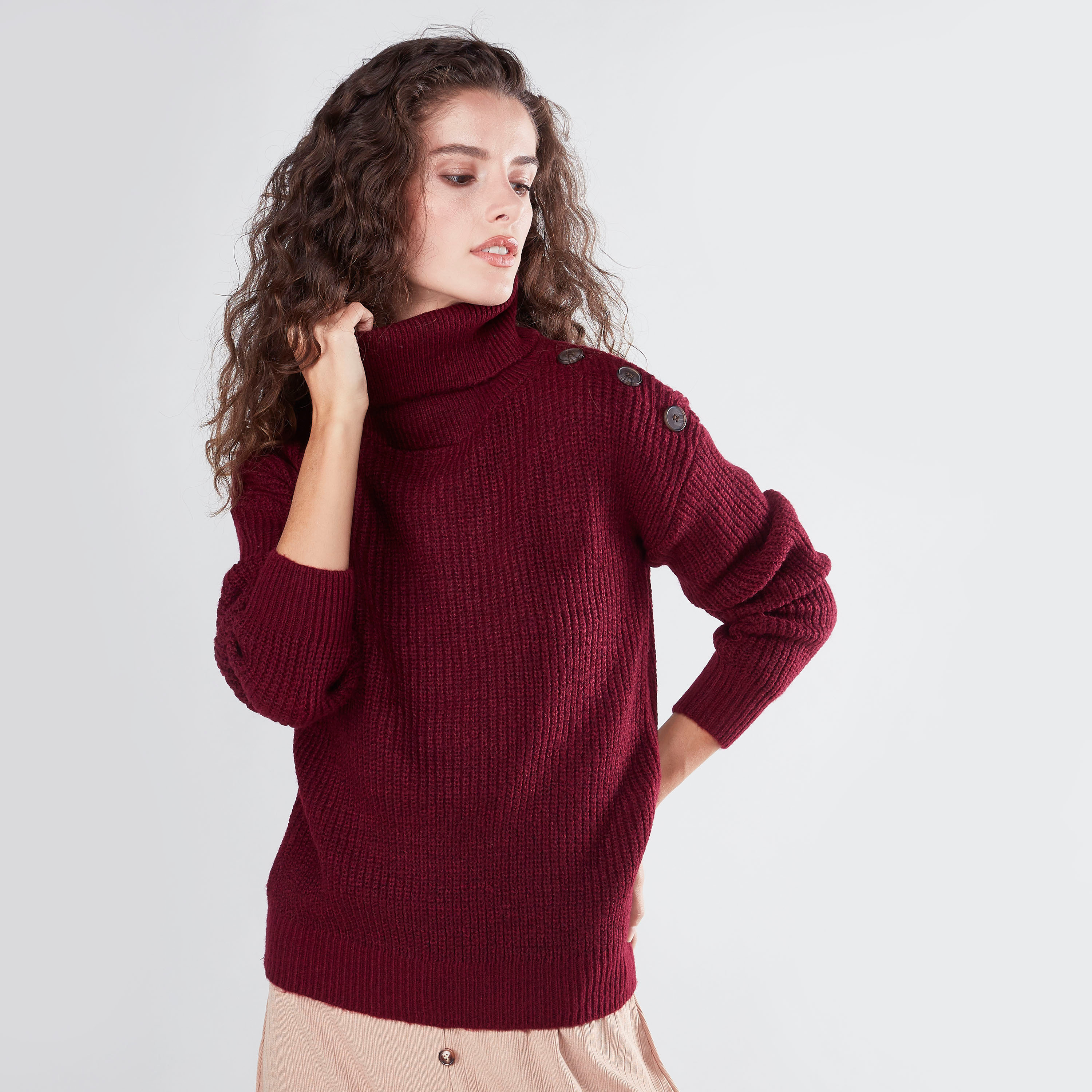 Shop Textured Turtle Neck Sweater with Long Sleeves Online Max UAE