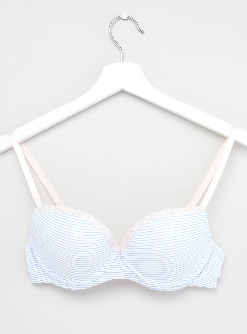 Shop Striped Lace Detail Puch Up Bra with Adjustable Straps Online