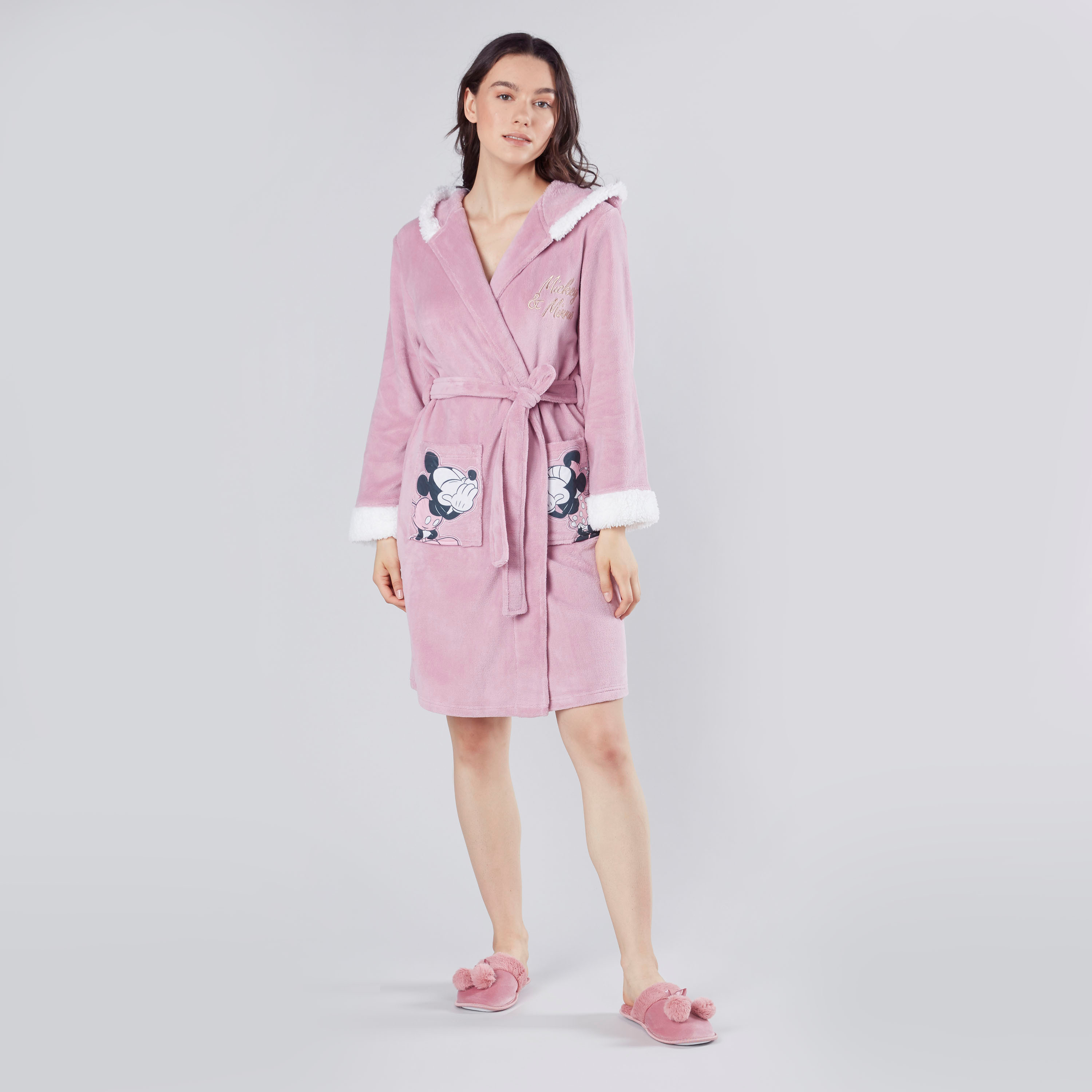 Shop Cozy Collection Mickey and Minnie Mouse Print Sleep Robe with Tie Ups Online Max Bahrain