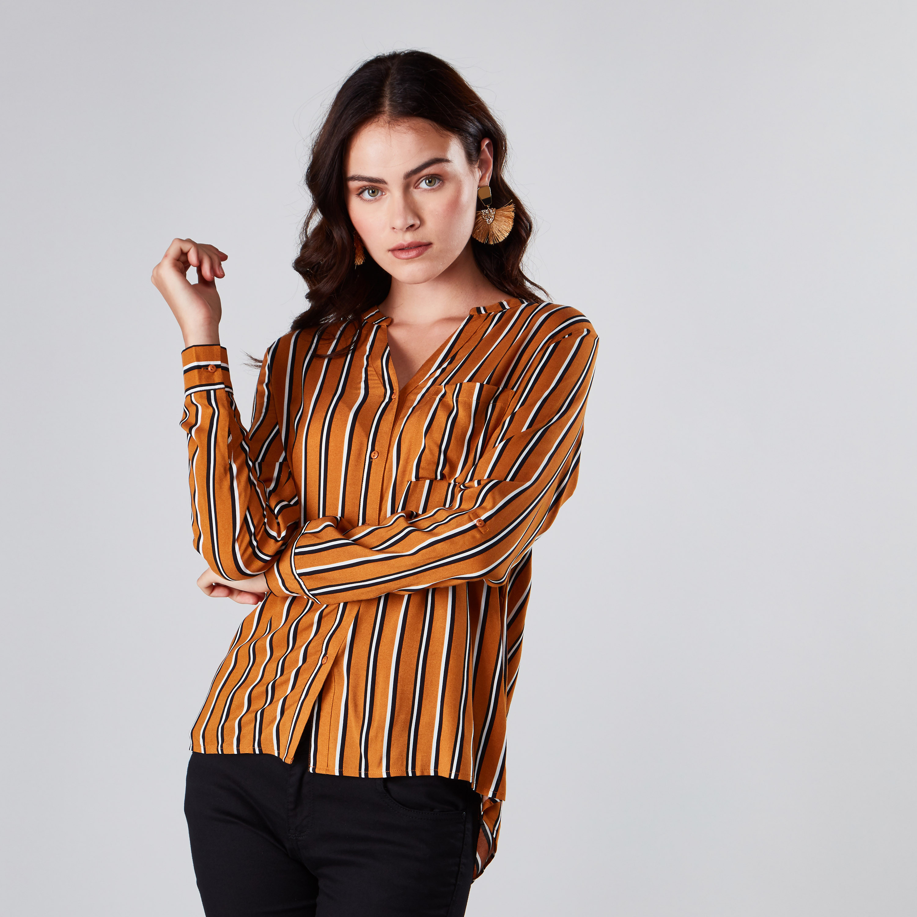 Orange striped 2025 shirt womens