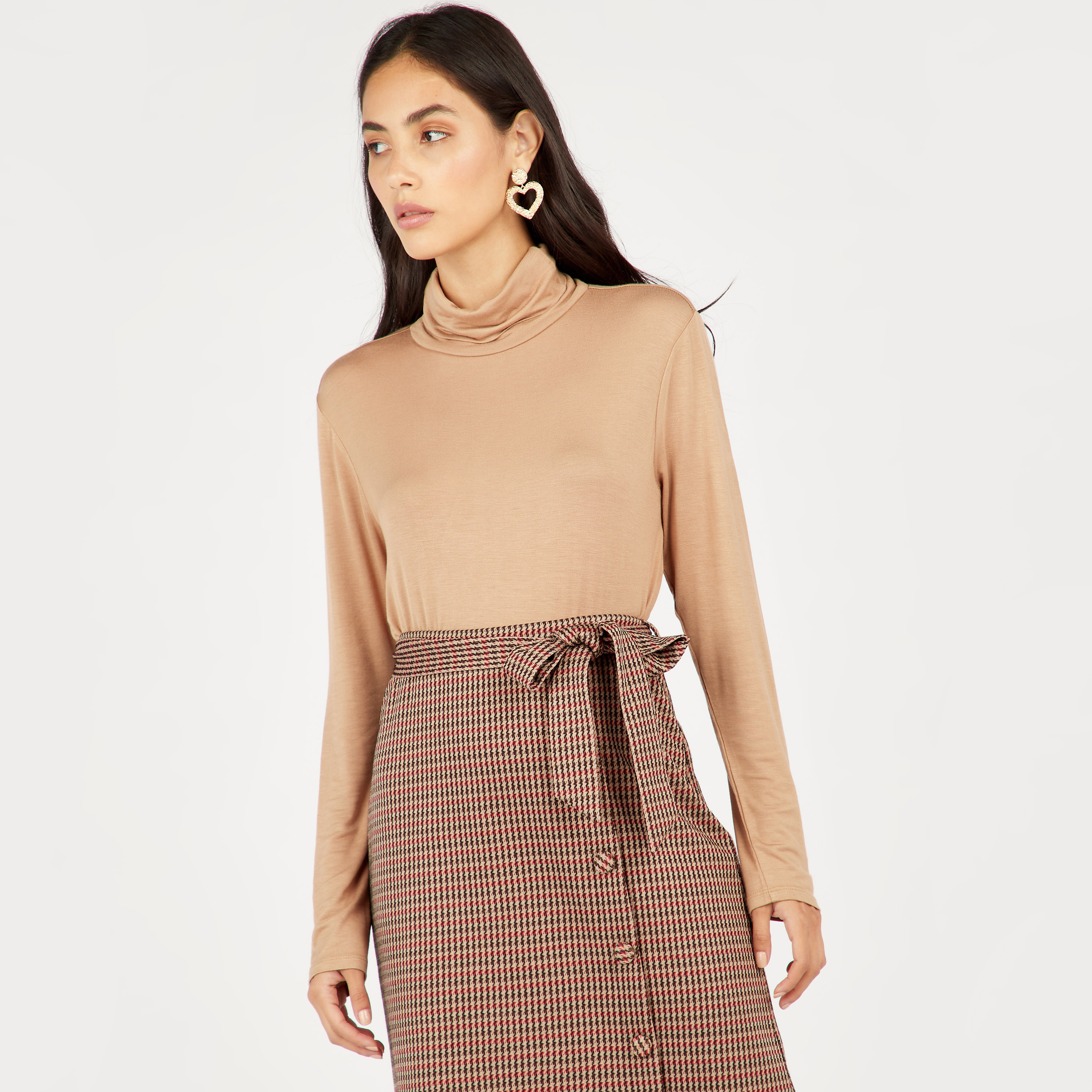 Shop Solid Turtle Neck T-shirt with Long Sleeves Online