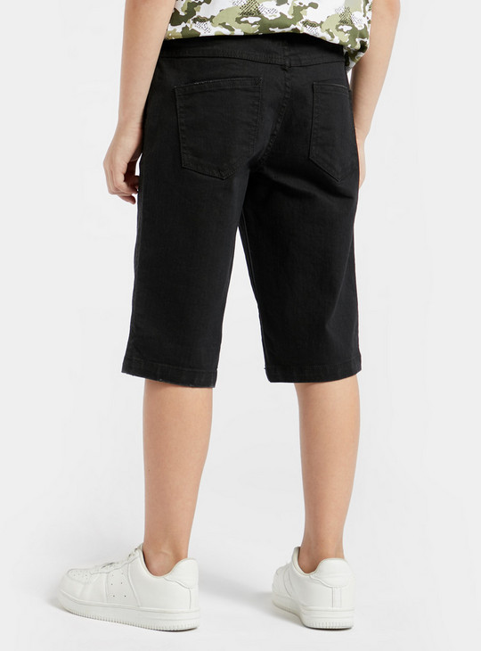 Solid Denim Shorts with Pockets and Drawstring