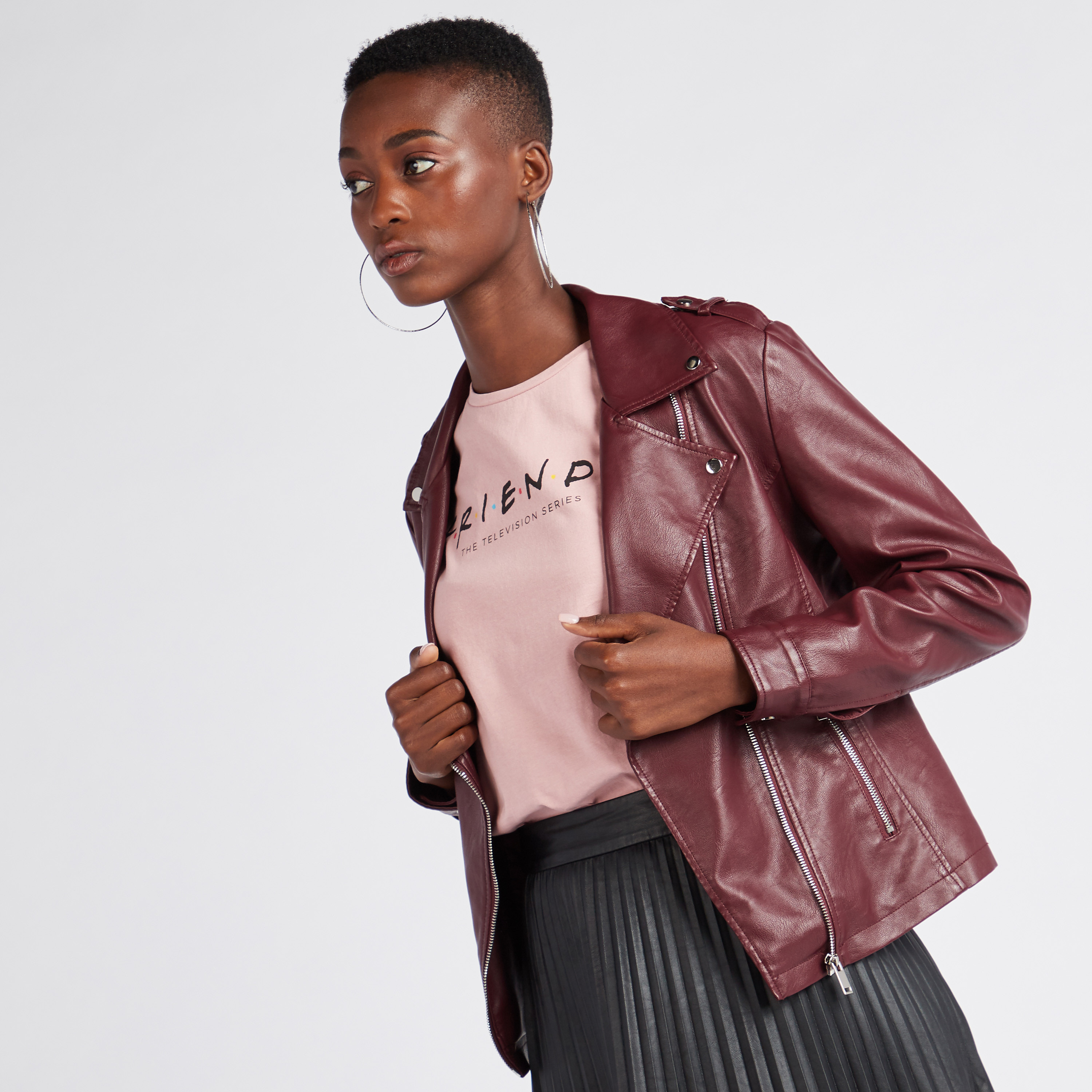 Shop Solid Faux Leather Zip Through Biker Jacket with Long