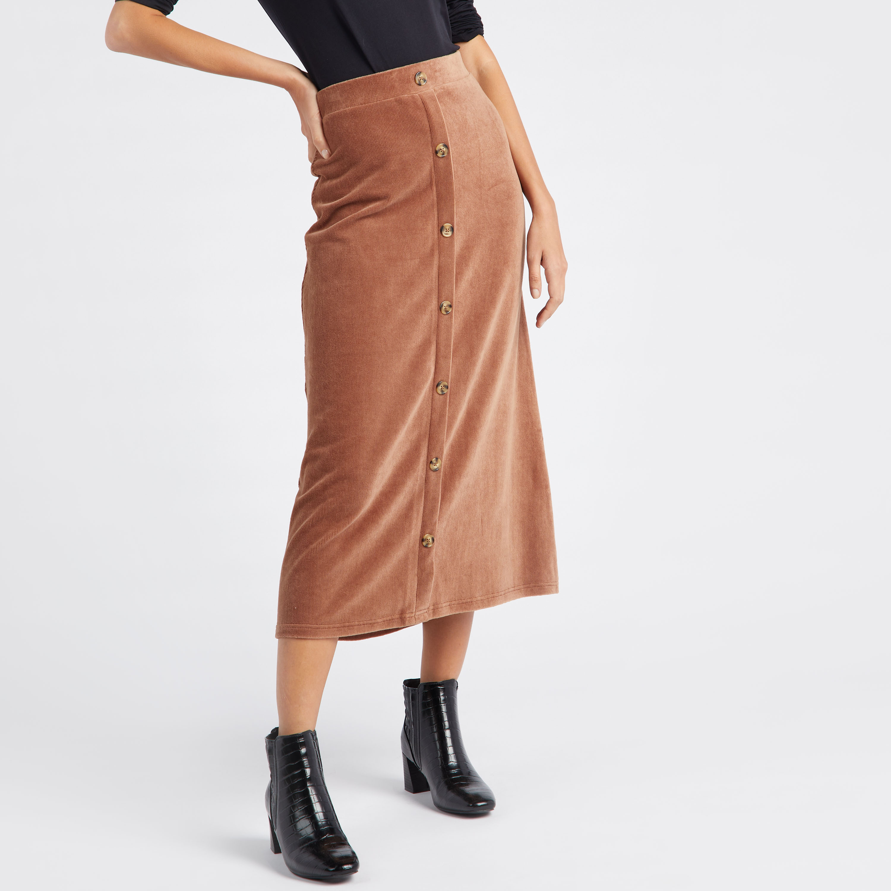 スカート LENINA MEROY corduroy mid skirt_2colors Red Pleated Midi Corduroy Skirt, Long Winter Skirt, Elastic