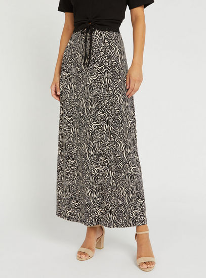 All Over Print Maxi A-line Skirt with Elasticised Waistband