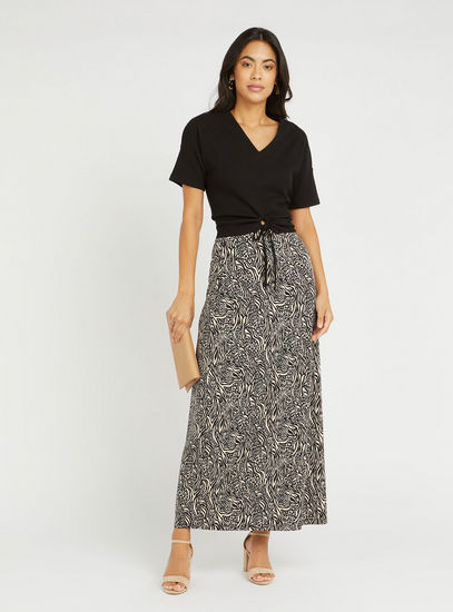 All Over Print Maxi A-line Skirt with Elasticised Waistband