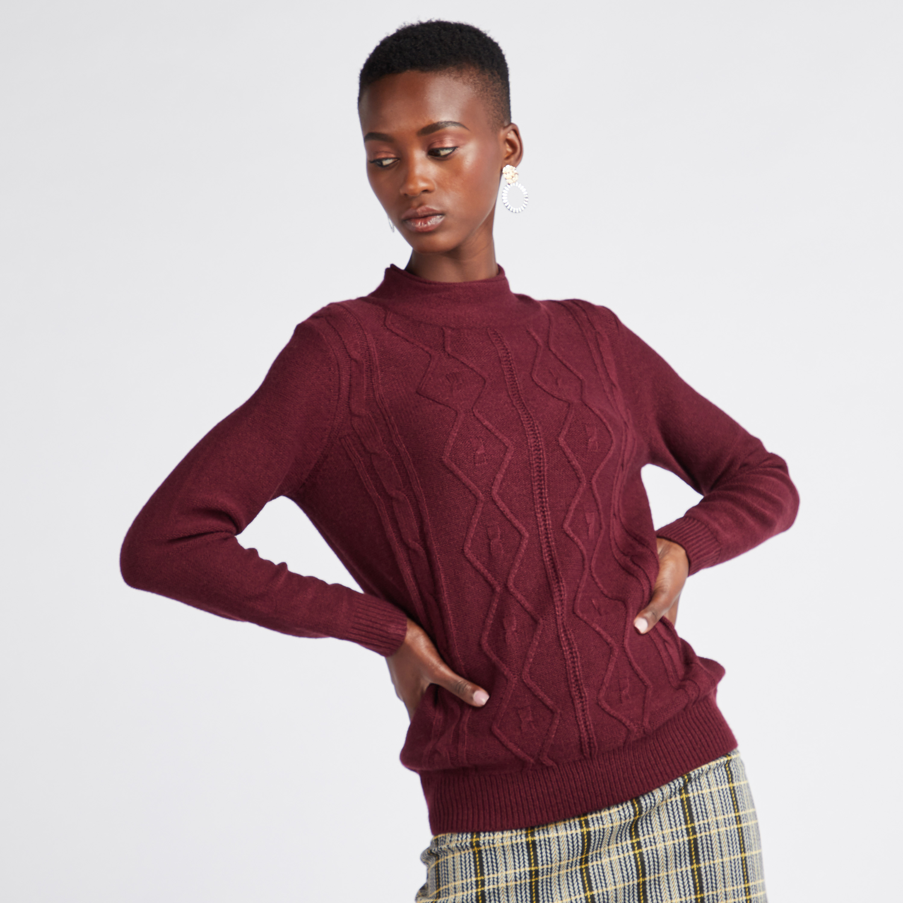 Shop Knitted High Neck Sweater with Long Sleeves Online Max Qatar