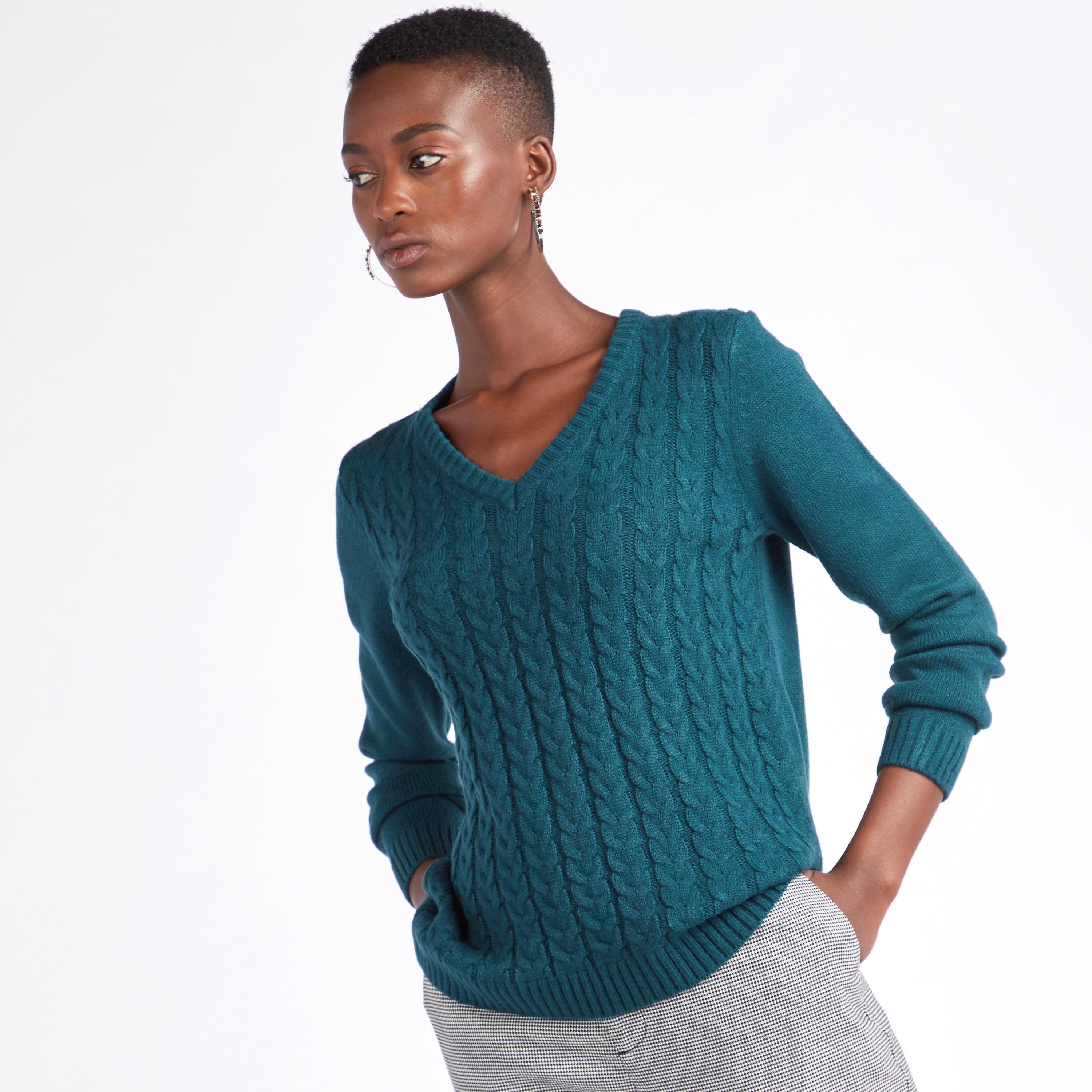 Shop Textured Regular Fit V-Neck Sweater with Long Sleeves