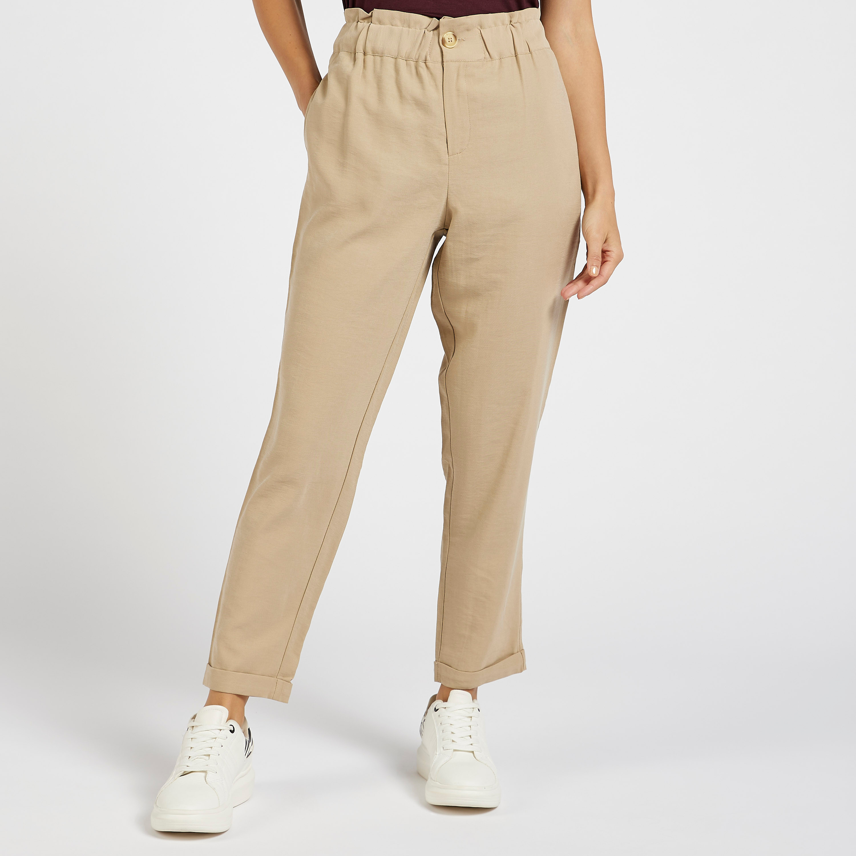 Mid rise sale paperbag pants