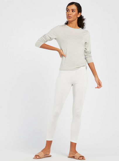 Solid Mid-Rise Cropped Leggings with Elasticised Waistband