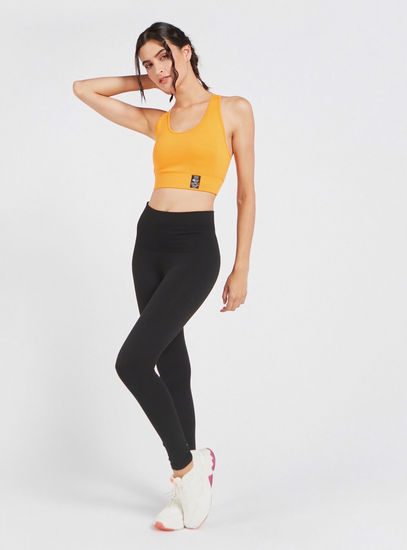 Solid Racerback Sports Bra with Scoop Neck