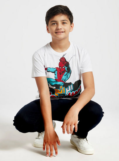 Spider-Man Print T-shirt with Round Neck and Short Sleeves-T-shirts-image-1