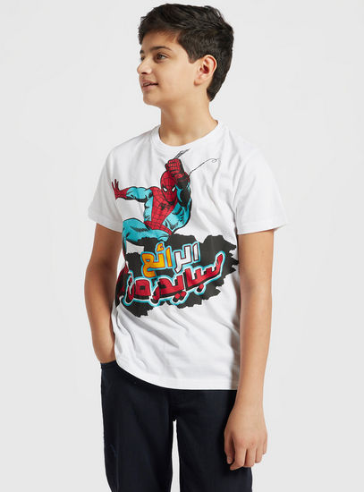 Spider-Man Print T-shirt with Round Neck and Short Sleeves-T-shirts-image-0