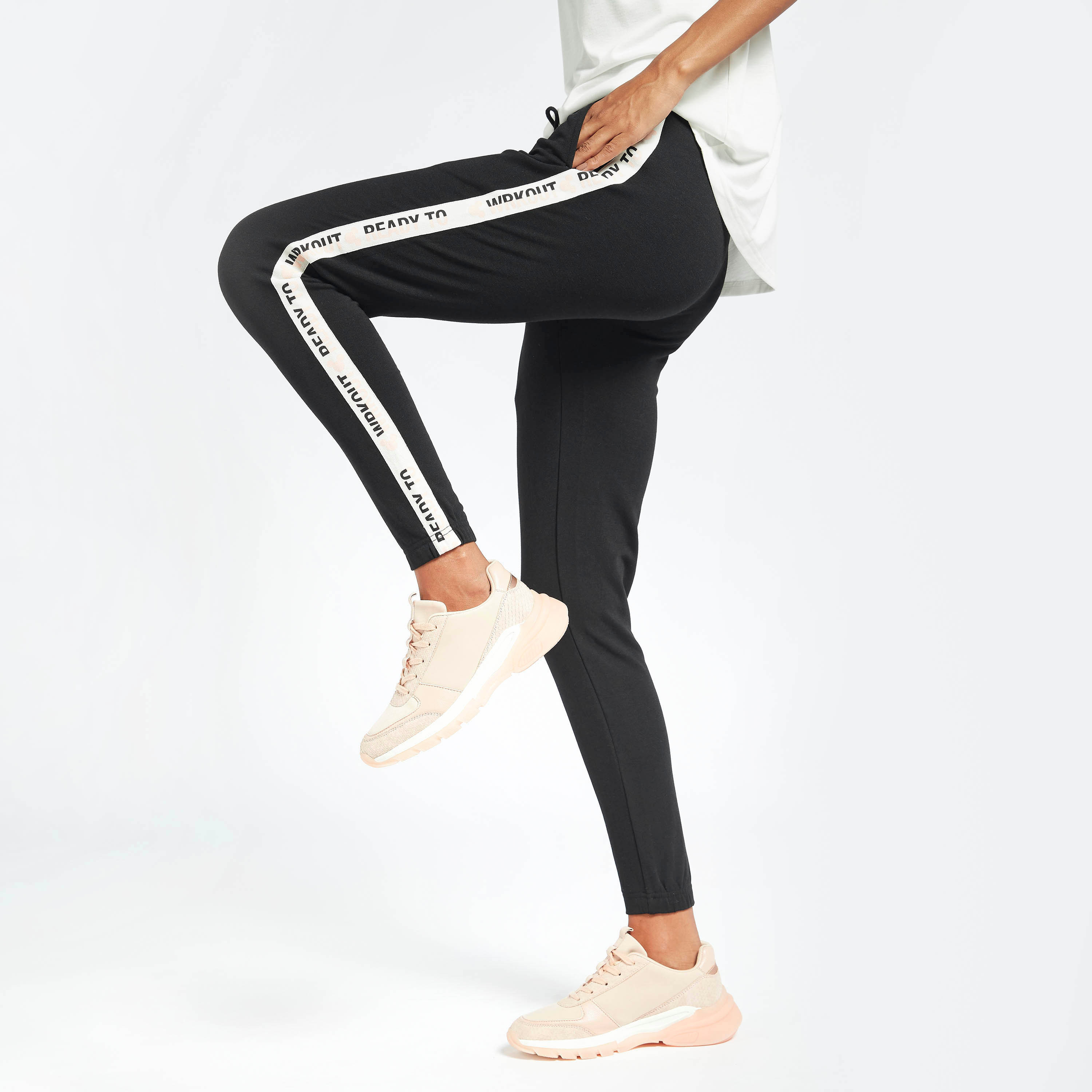 Shop Solid Jog Pants with Drawstring Closure and Side Tape