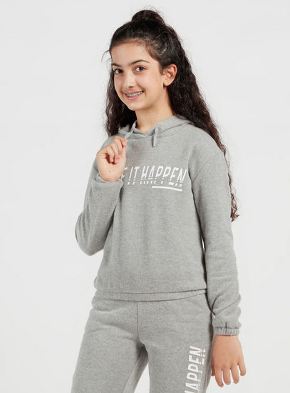 Text Print Sweatshirt with Full-Length Jog Pants