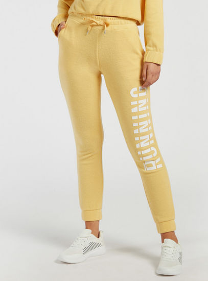 Typographic Print Mid-Rise Jog Pants with Drawstring Closure and Pockets
