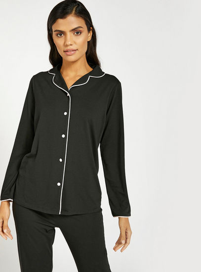 Solid Shirt and Full Length Pyjama Set