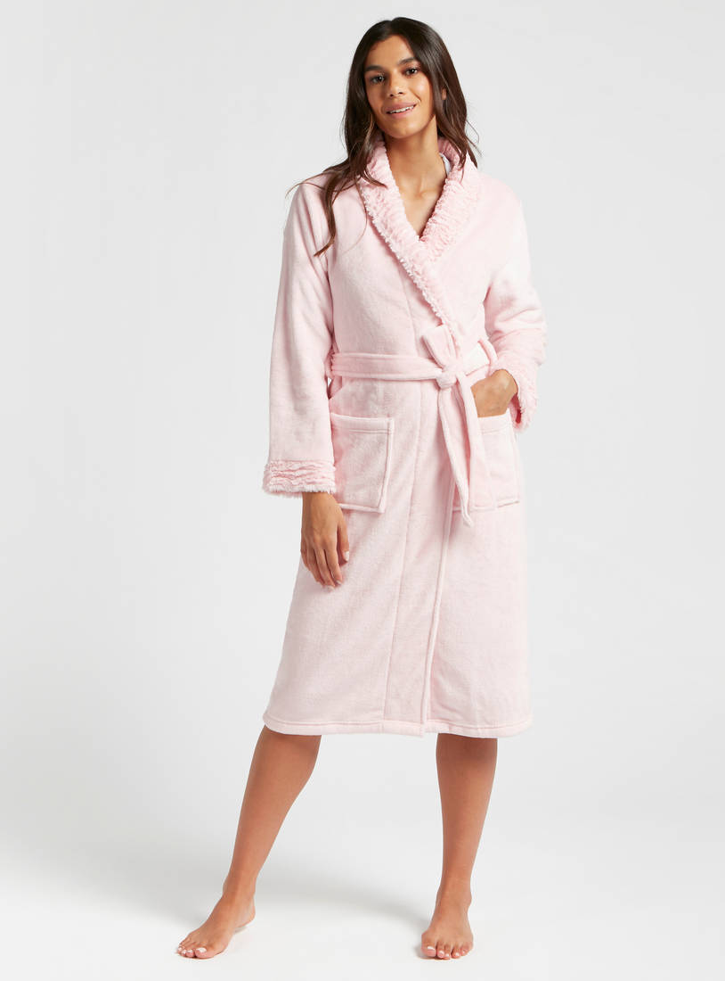 Textured Robe with Long Sleeves and Pockets-Robes & Onesies-image-0