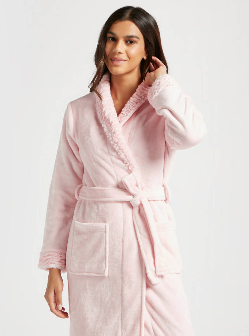 Textured Robe with Long Sleeves and Pockets-Robes & Onesies-image-1