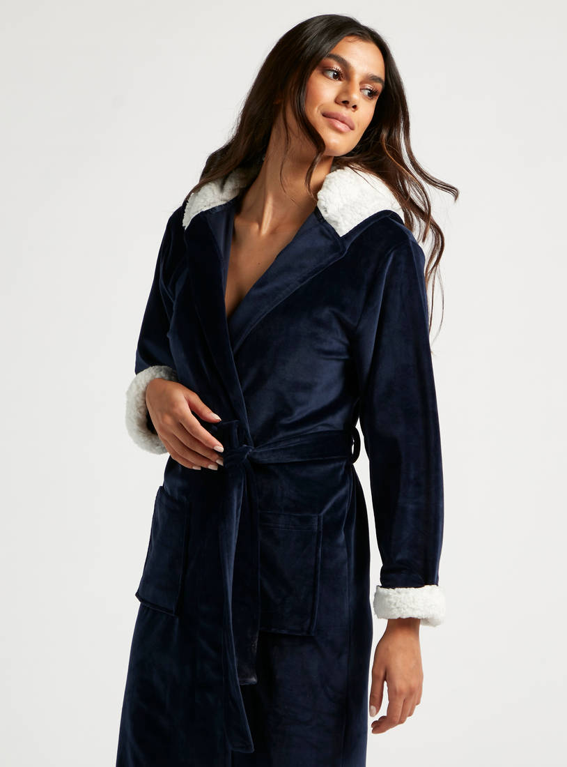 Solid Hooded Robe with Long Sleeves and Pockets-Robes & Onesies-image-1