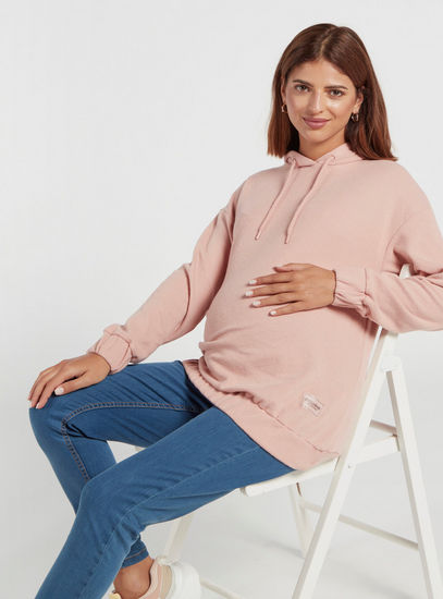 Textured Maternity Sweatshirt with Long Sleeves and Hood-Hoodies & Sweatshirts-image-0