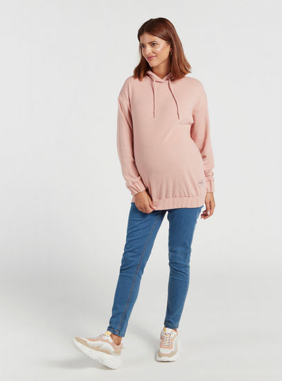 Textured Maternity Sweatshirt with Long Sleeves and Hood-Hoodies & Sweatshirts-image-1