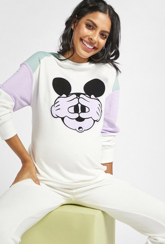 Mickey Mouse Print Maternity Sweatshirt with Round Neck
