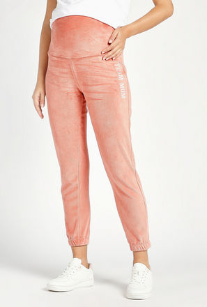 Textured Mid-Rise Maternity Jog Pants with Elasticated Waistband