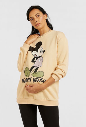 Mickey Mouse Print Maternity Sweatshirt with Round Neck and Long Sleeves