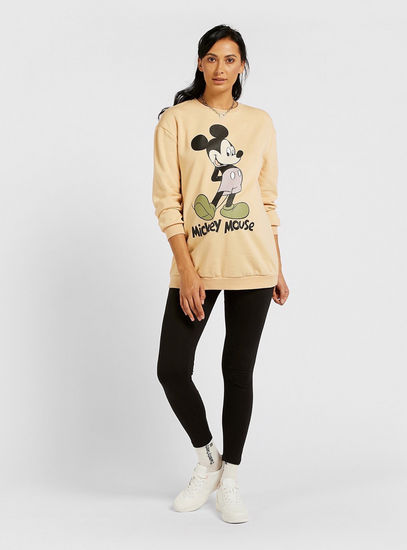 Mickey Mouse Print Maternity Sweatshirt with Round Neck and Long Sleeves