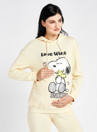 Snoopy Print Maternity Sweatshirt with Long Sleeves and Hood-Hoodies & Sweatshirts-image-0