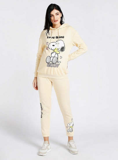 Snoopy Print Maternity Sweatshirt with Long Sleeves and Hood