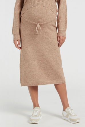 Solid Maternity A-Line Midi Sweater Skirt with Drawstrings