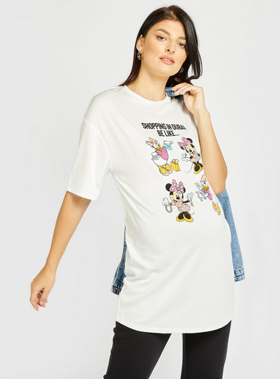 Mickey Mouse & Friends Print Maternity T-shirt with Round Neck and Short Sleeves-Tops & T-shirts-image-0