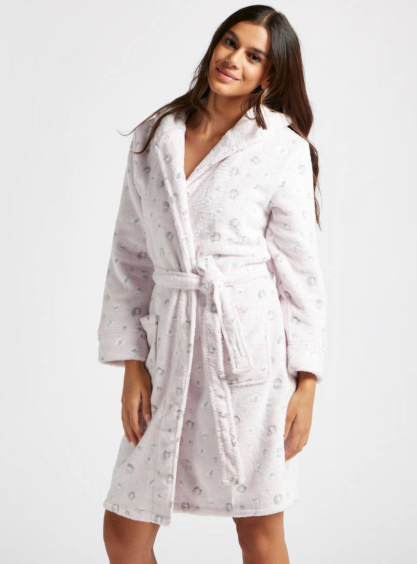 Textured Long Sleeves Hooded Robe with Pockets-Robes & Onesies-image-0