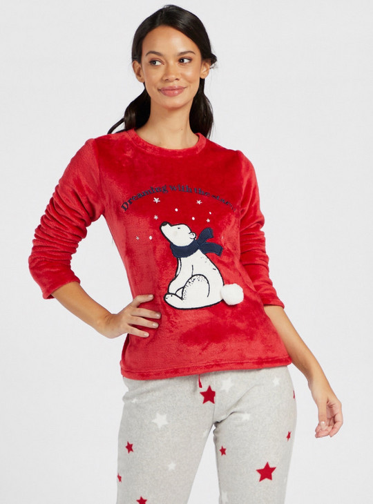 Graphic Print T-shirt with Long Sleeves and All-Over Printed Pyjamas Set