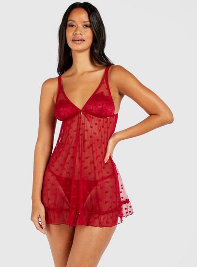 Mesh Detail Non-Padded Babydoll with V-Neck