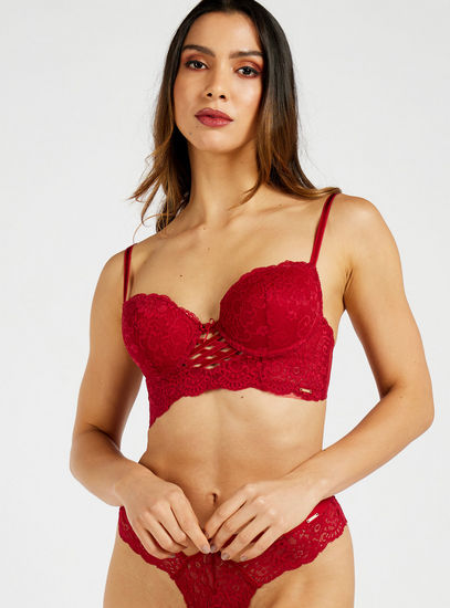 Lace Detail Demi Bra with Hook and Eye Closure and Adjustable Straps