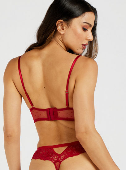 Lace Detail Demi Bra with Hook and Eye Closure and Adjustable Straps
