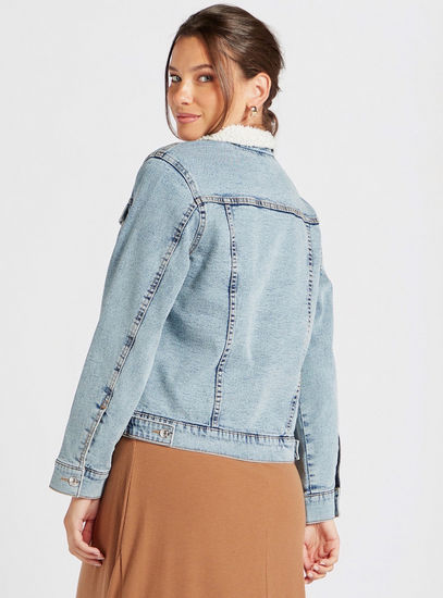 Solid Denim Jacket with Long Sleeves and Button Closure
