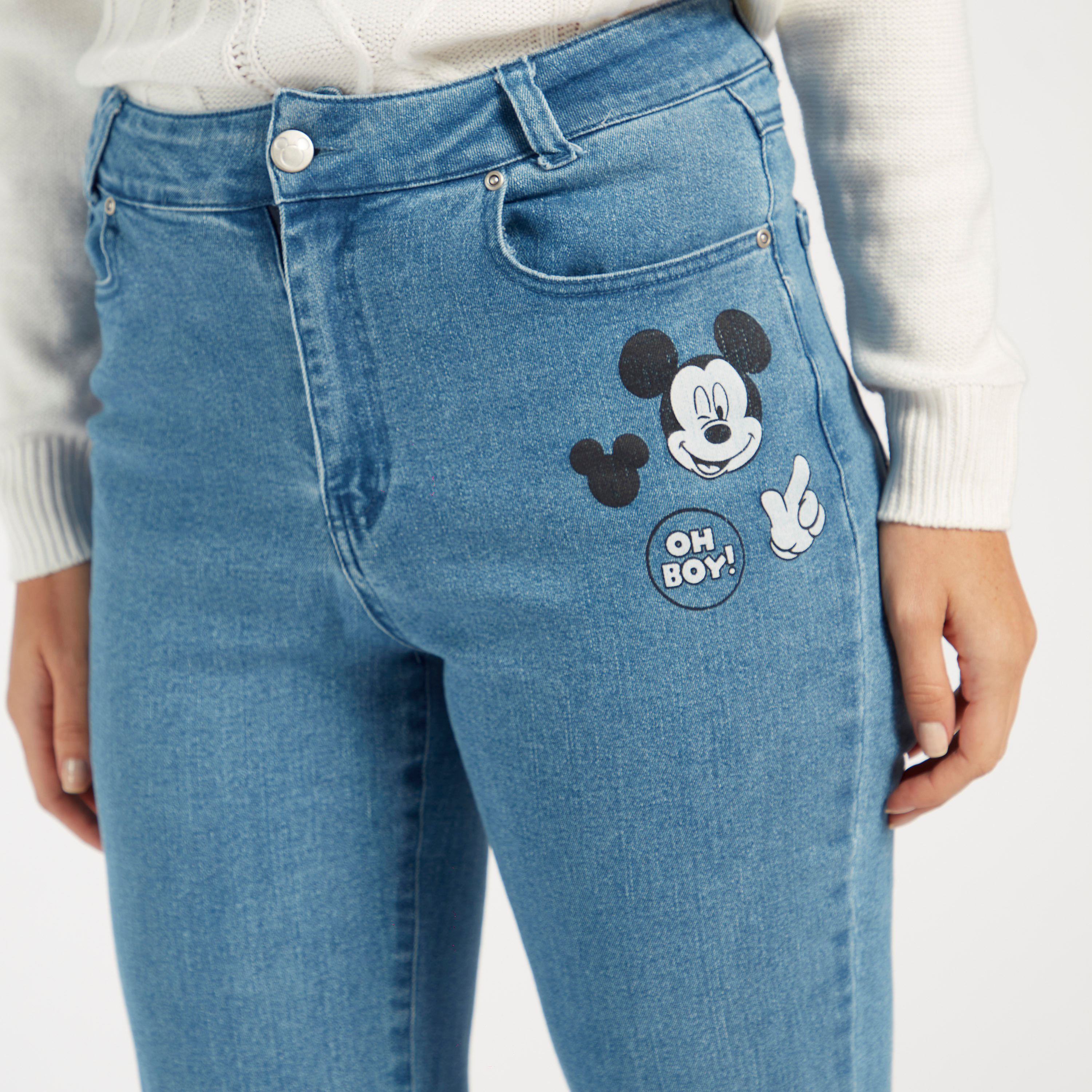 Mickey mouse print store jeans