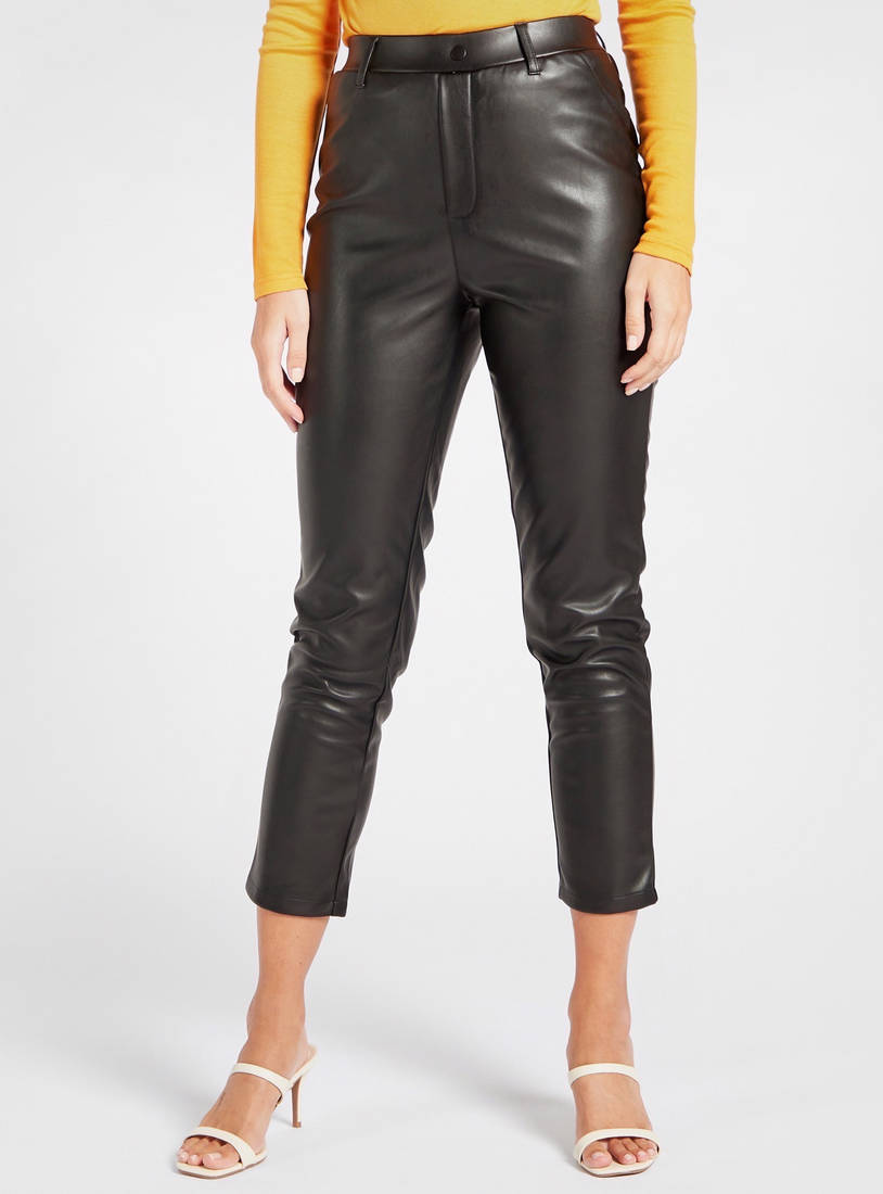 Solid Mid-Rise Treggings with Elasticated Waistband-Pants-image-0