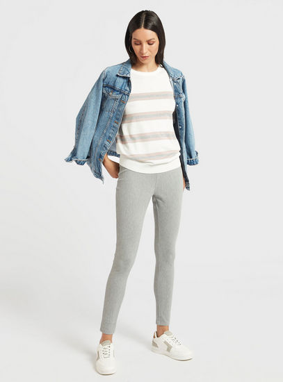 Solid Mid-Rise Jeggings with Pockets and Elasticated Waistband