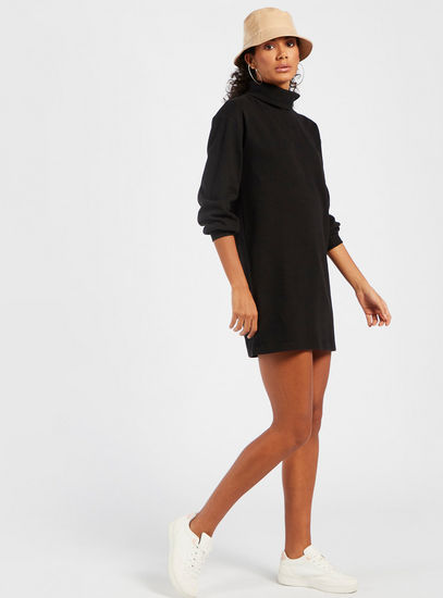 Solid Mini Shift Dress with Long Sleeves